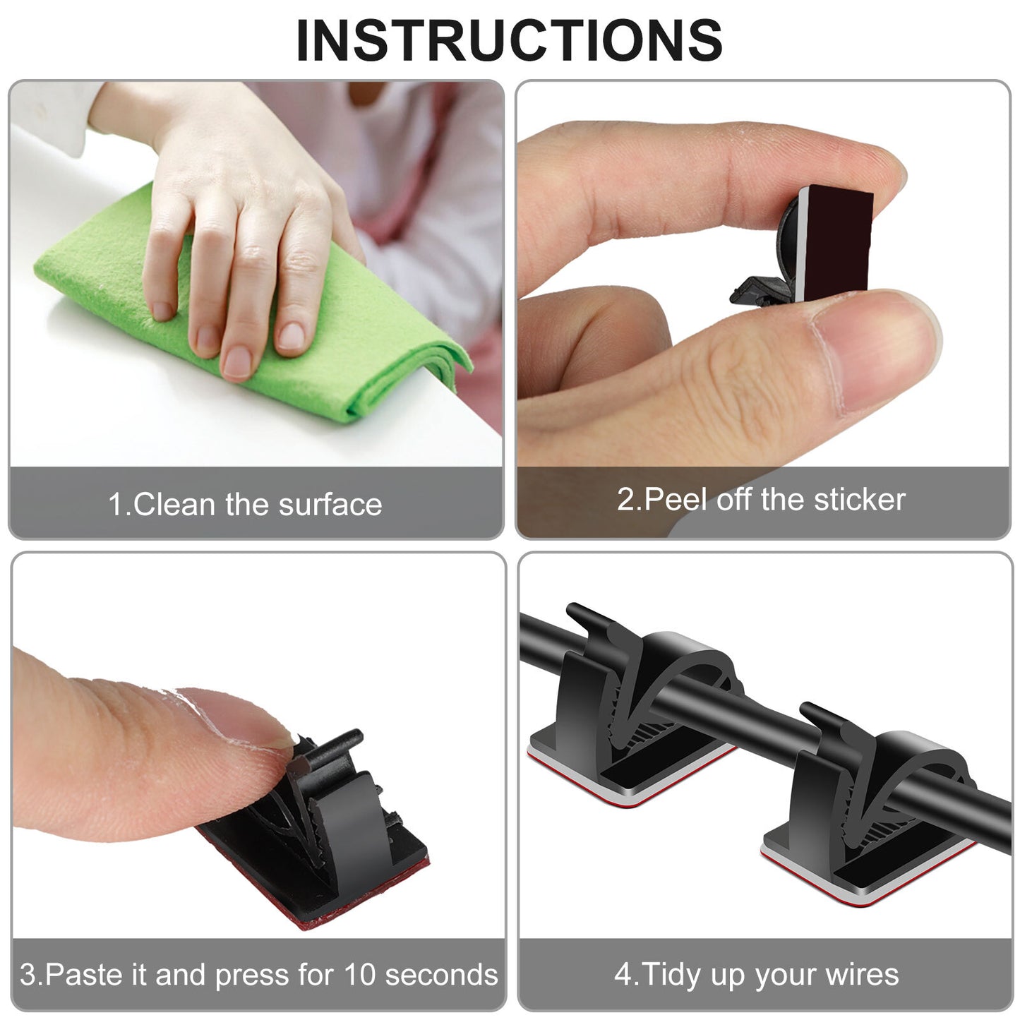 100Pcs Cable Clips Self-Adhesive Cord Wire Holder Management Organizer Clamp