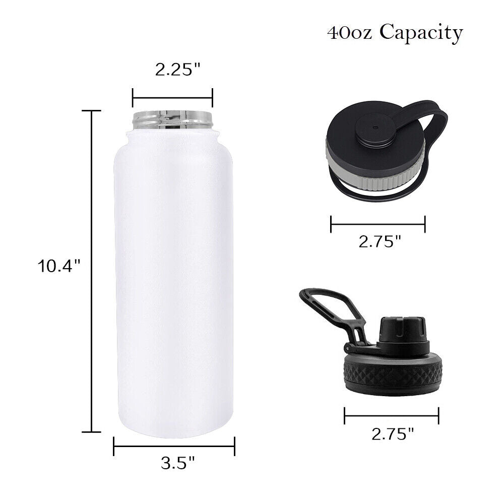 Water Bottle Stainless Steel Vacuum Double Wall Insulation Sport Wide Mouth 40 Oz 