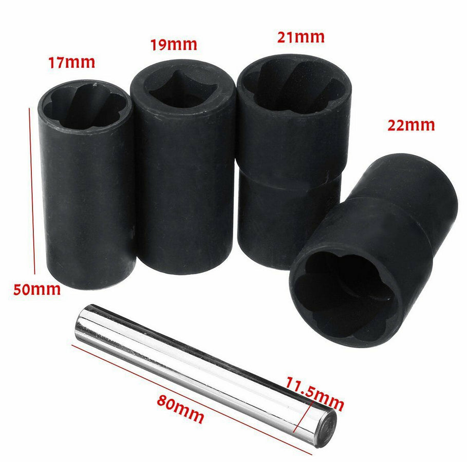 5Pcs Twist Socket 1/2” Drive for Wheel Lug Nut Damaged Removal and Extractor