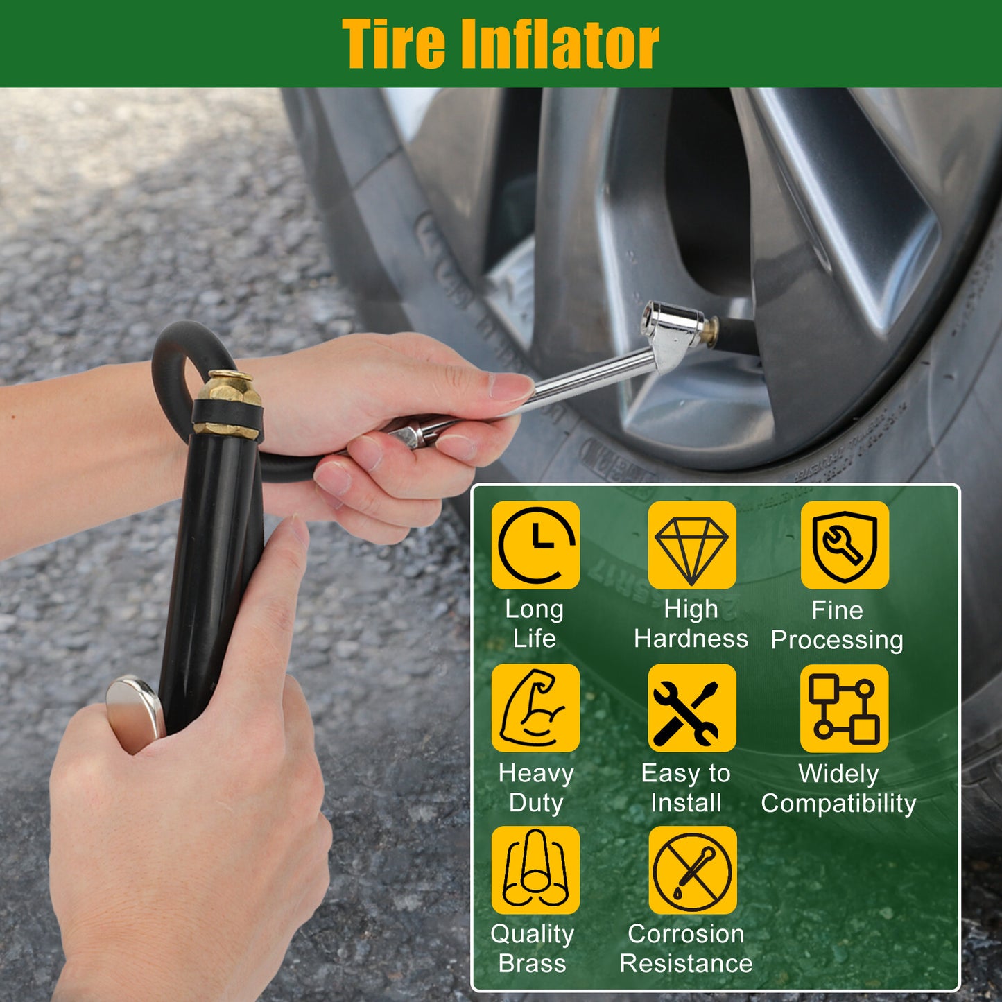 Tire Inflator with Pressure Gauge 120 PSI Dual Head Chuck Air Chuck Compressor