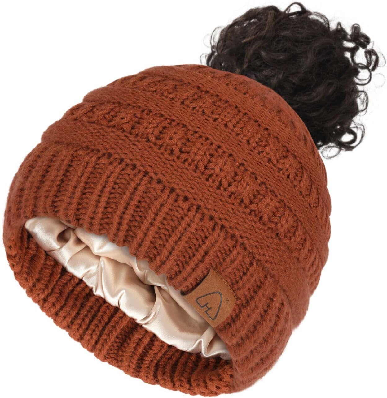 Beanie Hat Hair Ponytail Beanie Messy Bun Knit Skull Cap for Women Silk Lined Winter Hat