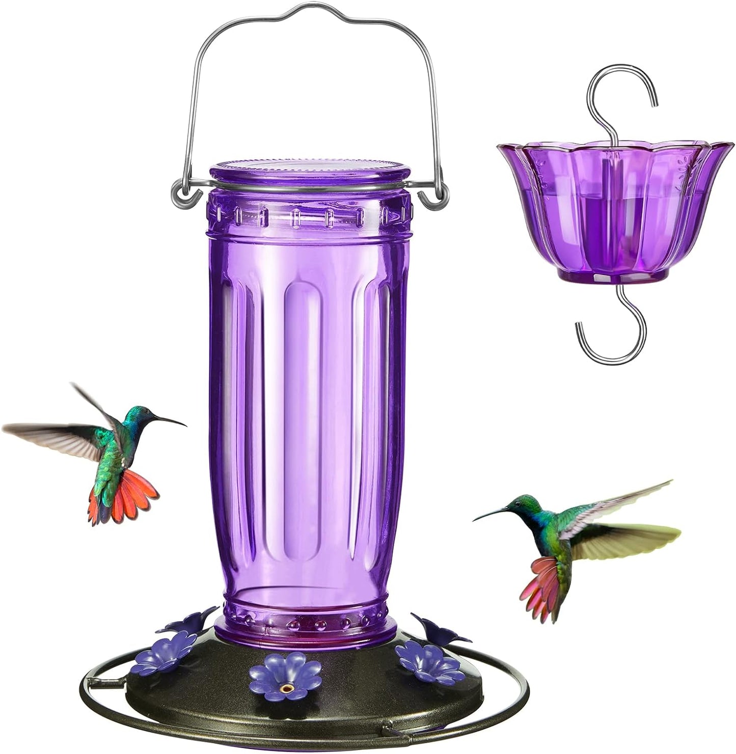 Glass Hummingbird Feeder for Outdoors Wild Bird Feeder with 6 Feeding Ports Hanging for Garden Yard, Blue (Ant Moat Included)