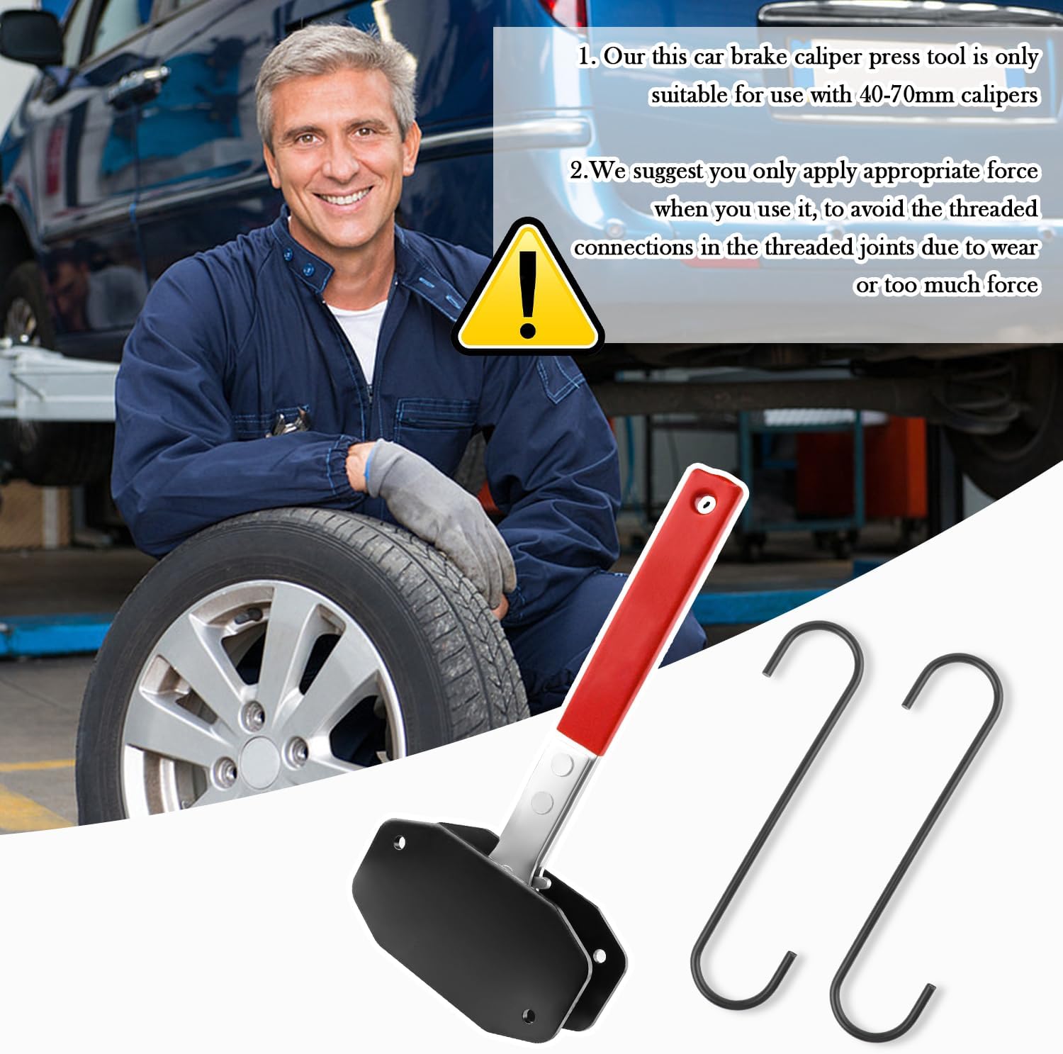 4-in-1 Universal Disc Brake Caliper Compression Tool 360 ° Brake Caliper Press Tool with 2 Caliper Hangers Ratchet Piston Lifting Tool, Single and Double Four Piston Disc Brake Compression Tool