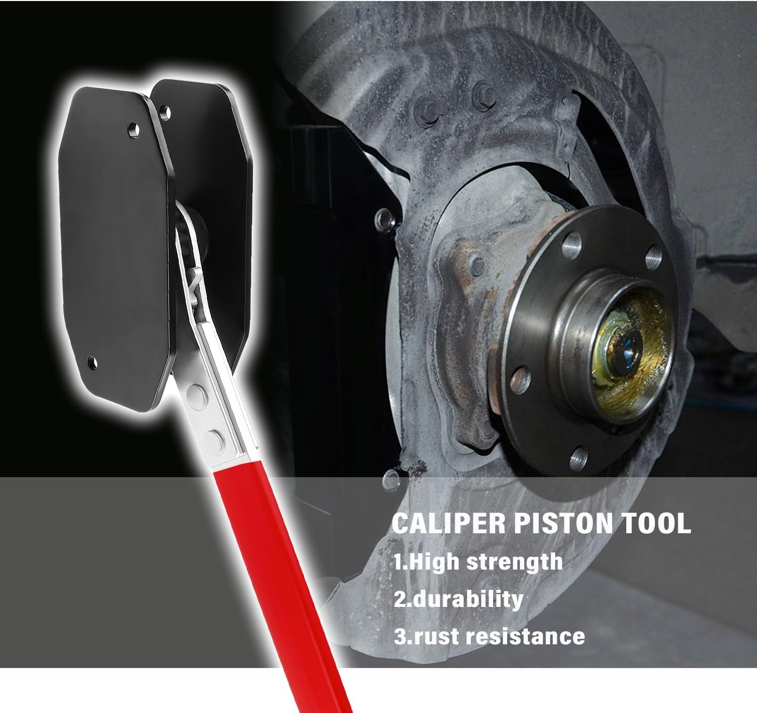 4-in-1 Universal Disc Brake Caliper Compression Tool 360 ° Brake Caliper Press Tool with 2 Caliper Hangers Ratchet Piston Lifting Tool, Single and Double Four Piston Disc Brake Compression Tool