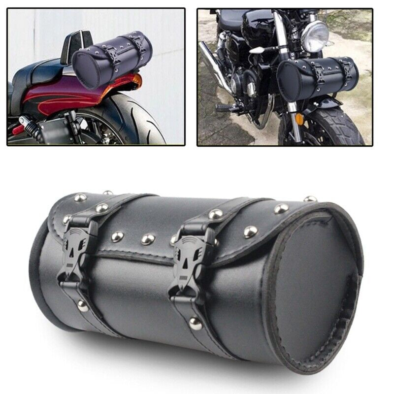 Tool Bag Saddlebag Storage Motorcycle Front Fork Pouch Luggage Handlebar Leather