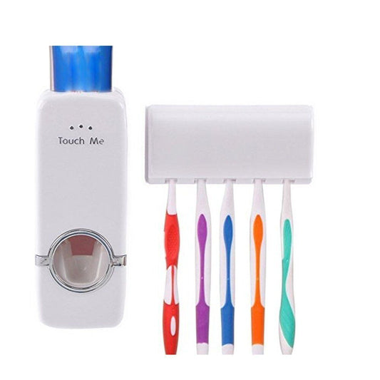 Toothpaste Dispenser  5 Toothbrush Holder Set Wall Mount Stand for Home Bathroom
