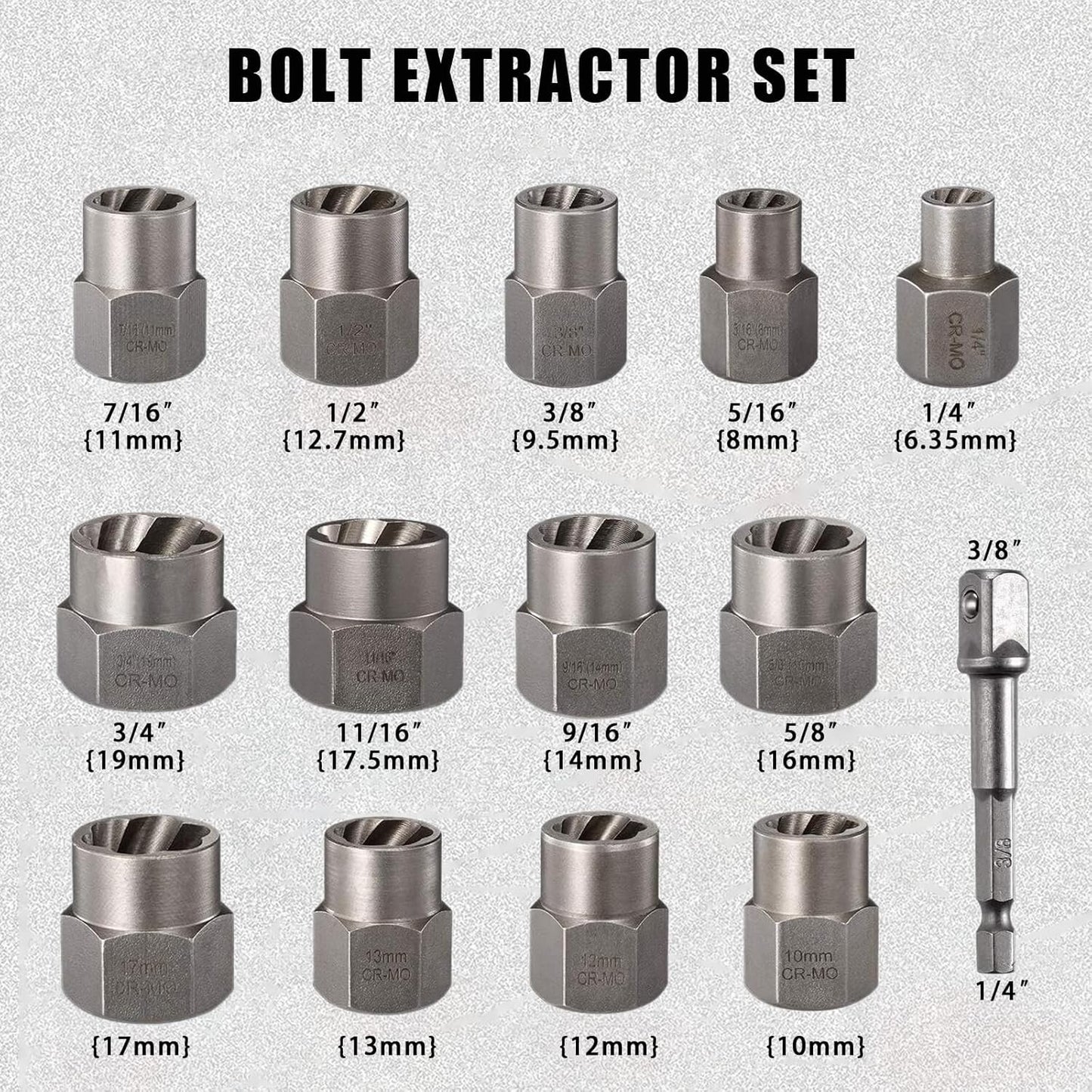 Heavy Duty Extractor Socket Tool Kit 14PCS Damaged Bolt & Nut Remover Set