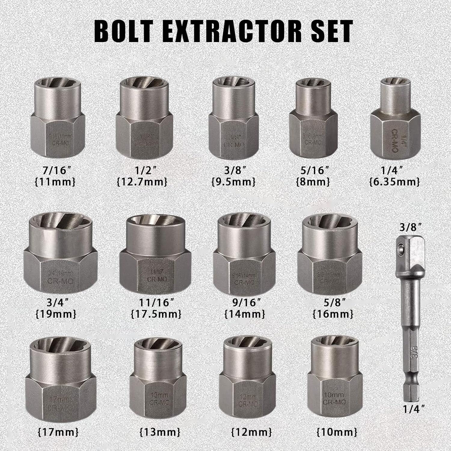Heavy Duty Extractor Socket Tool Kit 14PCS Damaged Bolt & Nut Remover Set