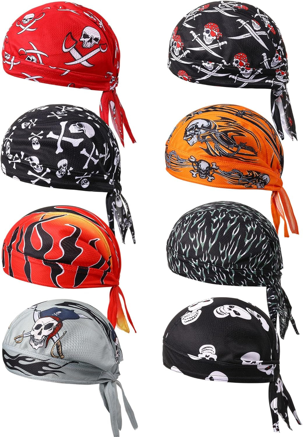 8 Pack Do Rag Skull Caps for Men Sweat Wicking Doo Rags Cooling Liner Cycling Bandana