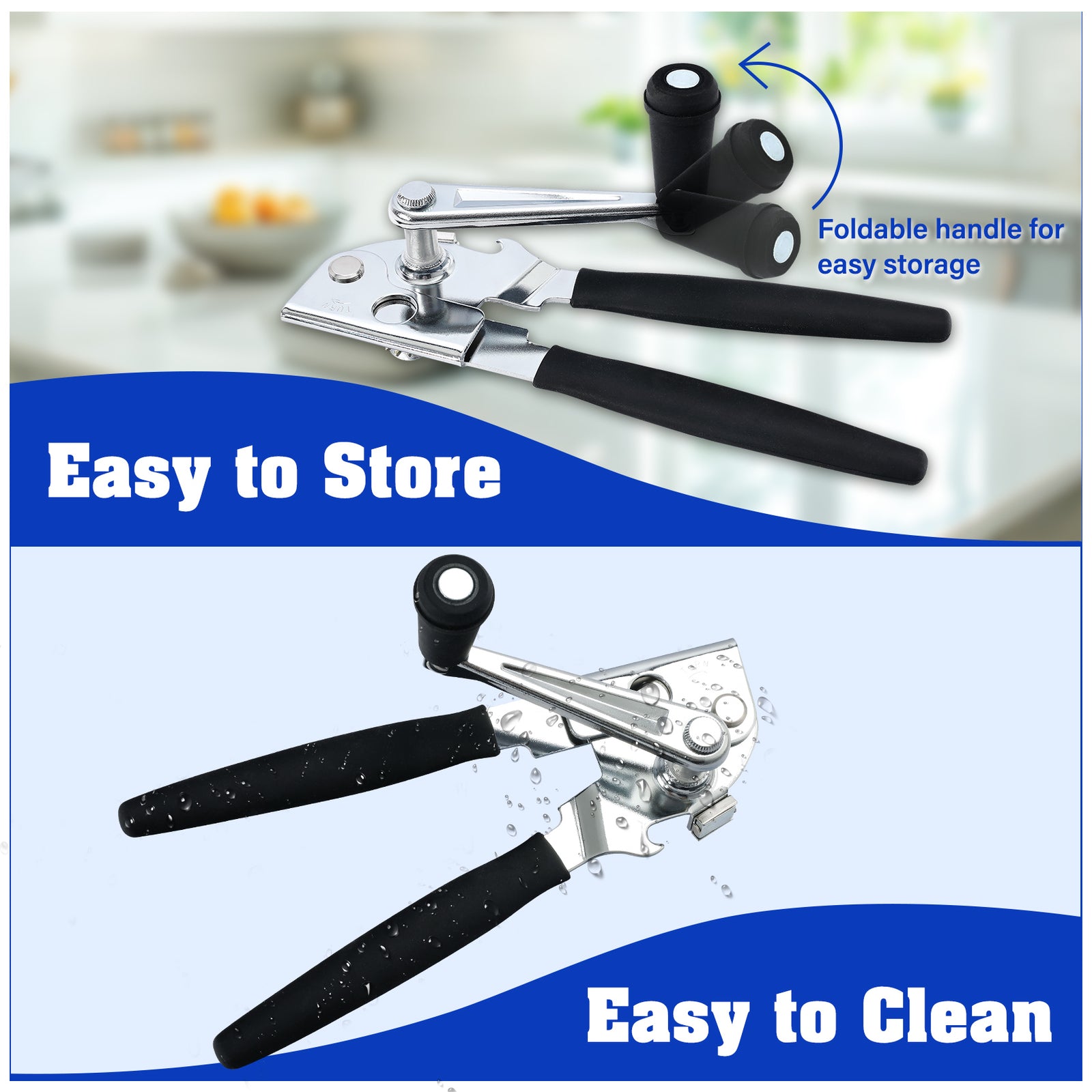 Commercial Can Opener Stainless Easy Crank W/ Magnet Heavy Duty Ergonomic Design