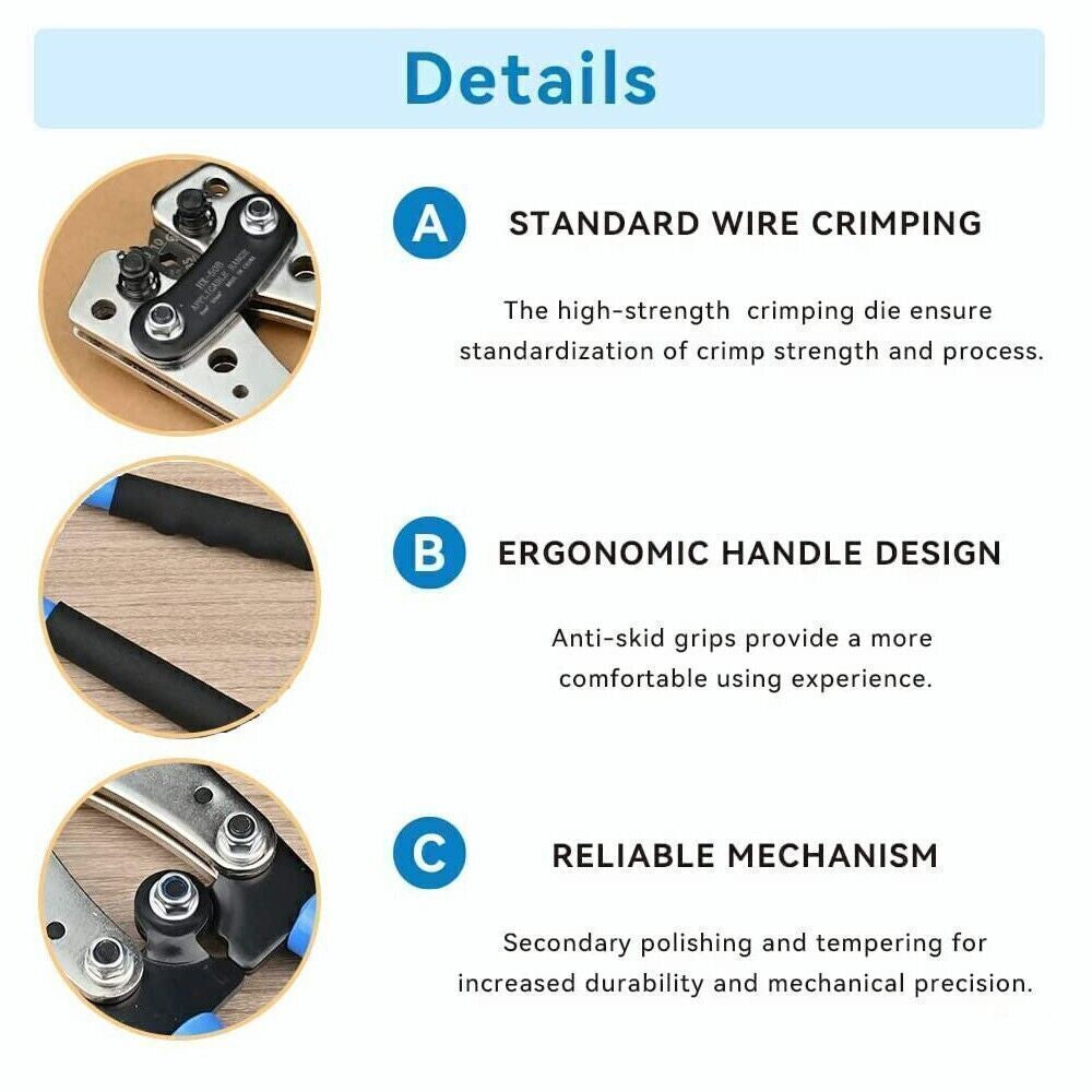 Heavy-Duty Cable Lug Crimping Tool Set – with 60PCS Copper Ring Terminals | 10-1 AWG