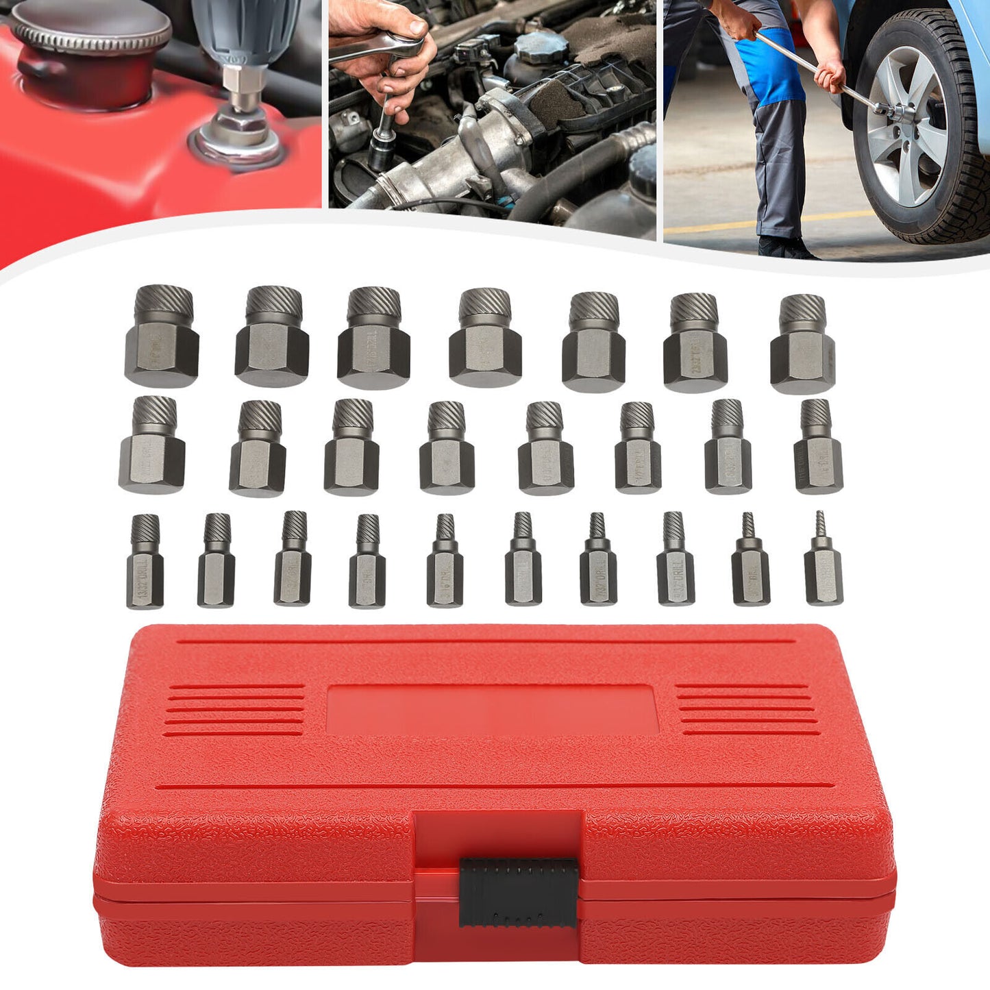 25PCS Multi-Spline Screw Extractor Set Hex Head Bit Socket Wrench Bolt Remover
