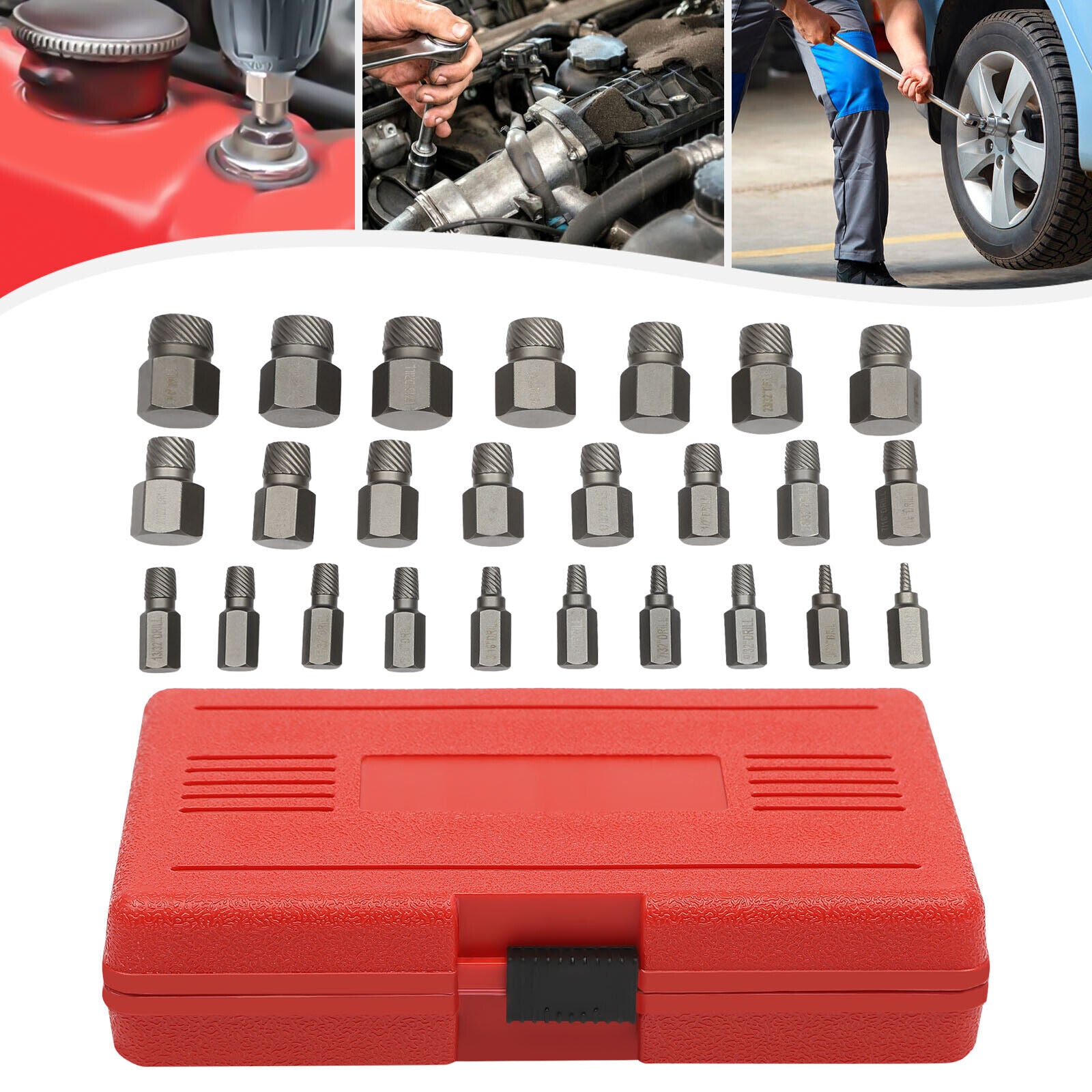 25PCS Multi-Spline Screw Extractor Set Hex Head Bit Socket Wrench Bolt Remover