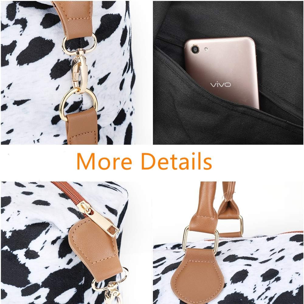 Cow Print Duffle Bag Large Capacity Travel Weekend Bag Overnight Duffel Bag for Women 