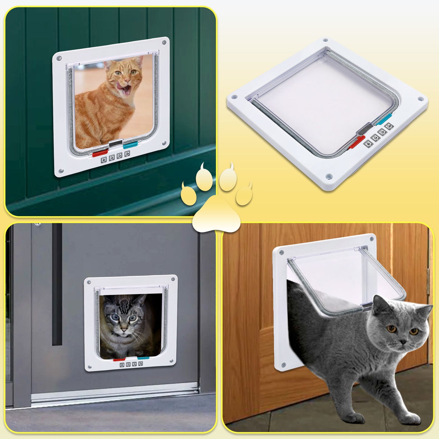  Pet Door for Cat Kitten Dog 4 Way Lock Lockable Safe Flap Door Durable 8"*7"