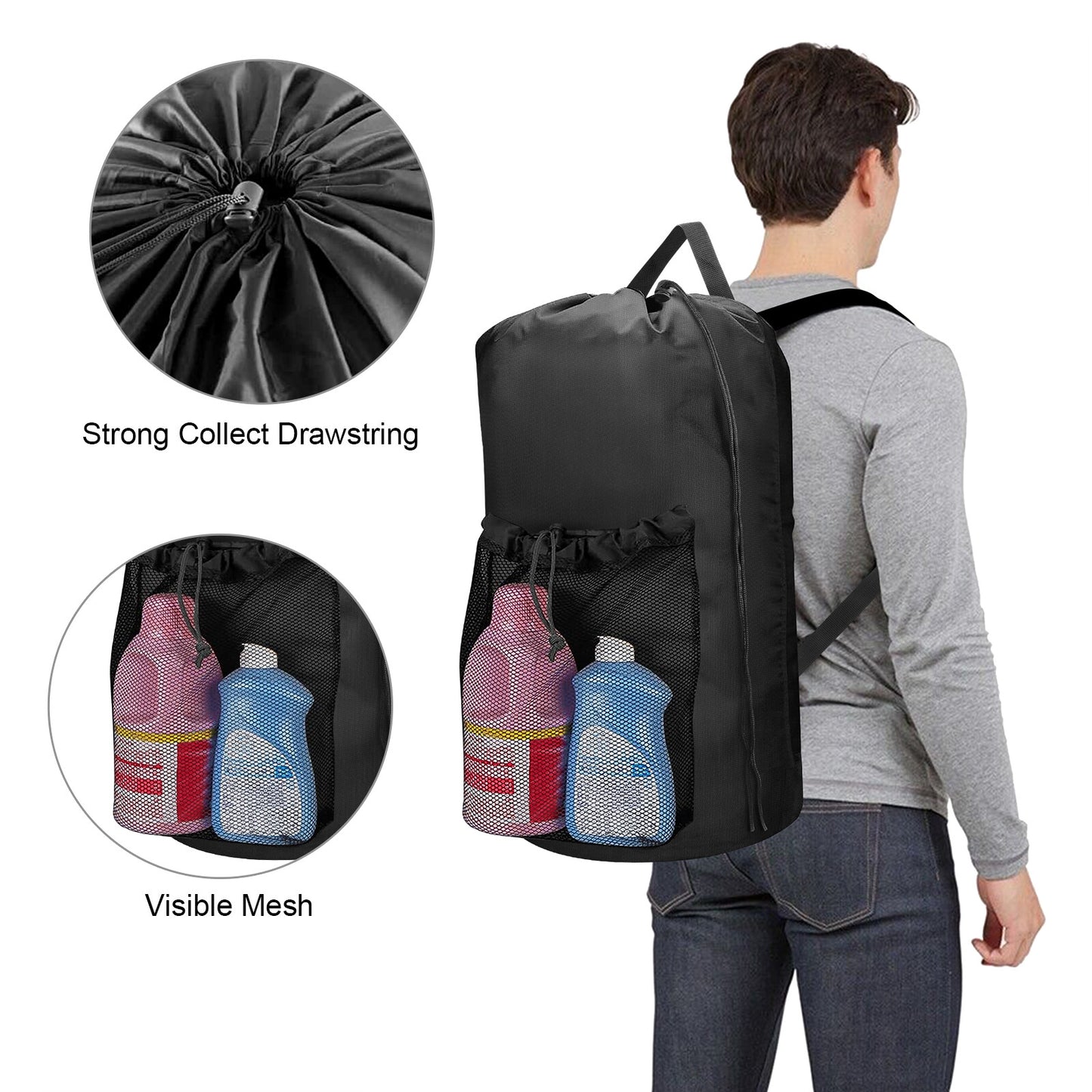 Heavy Duty Laundry Backpack Bag, Clothes Hamper for College Travel Laundromat
