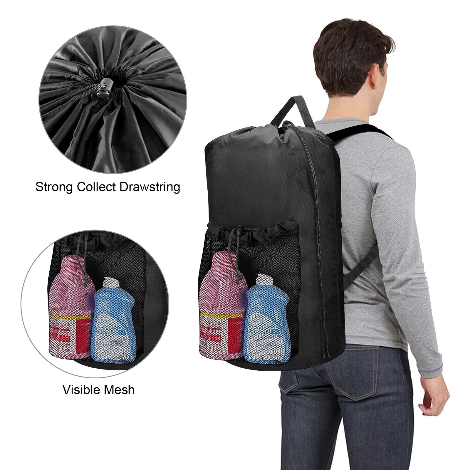 Heavy Duty Laundry Backpack Bag, Clothes Hamper for College Travel Laundromat