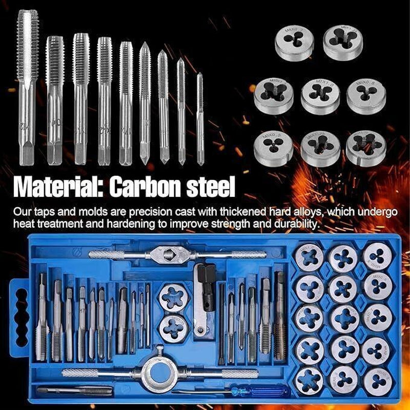 40PCS Metric Tap and Die Set M3–M12 – Thread Repair & Cutting Tool Kit