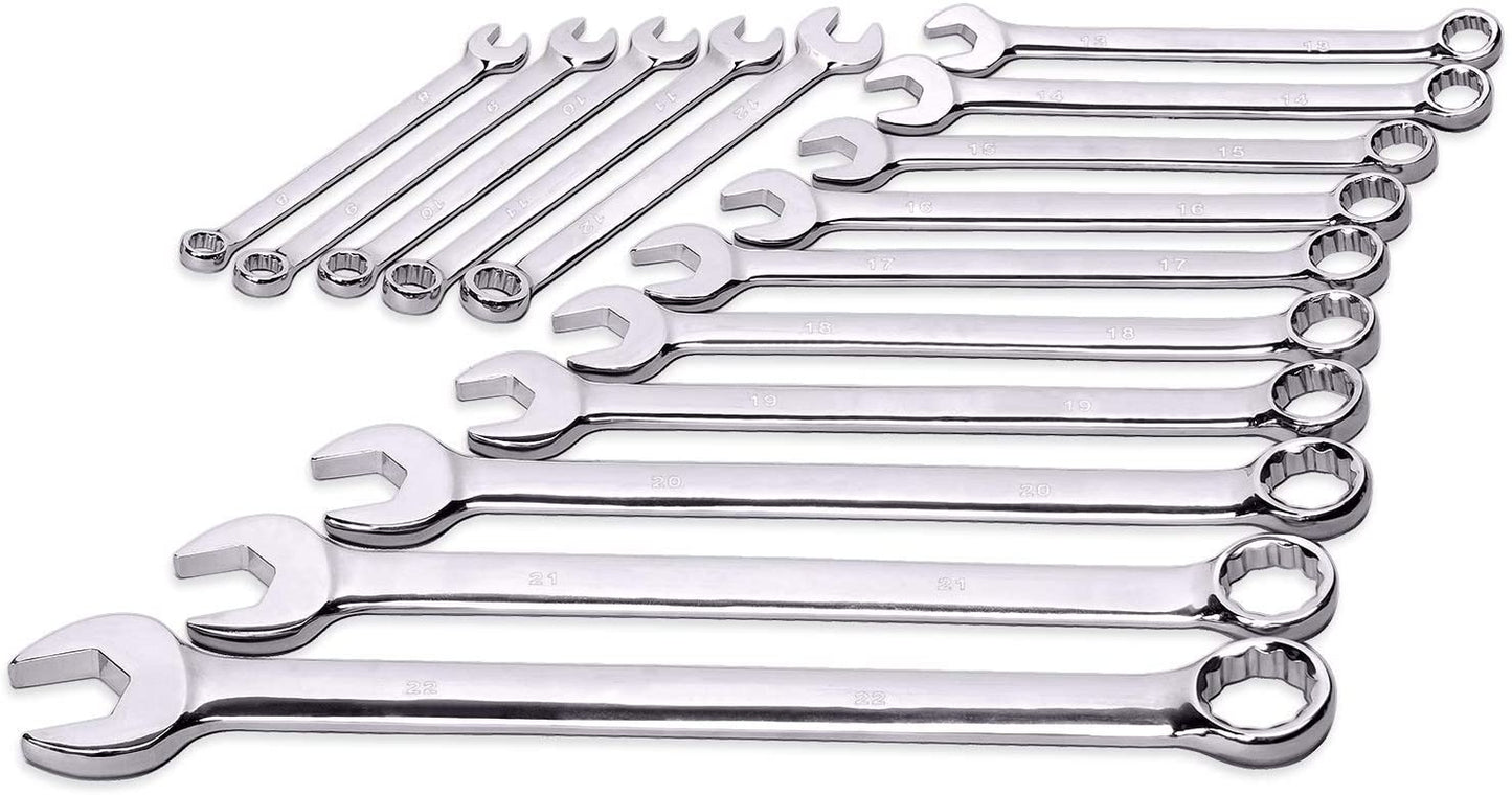 15-Piece Chrome Vanadium Steel Combination Wrench Set Metric Sizes 8-22mm with Storage Rack