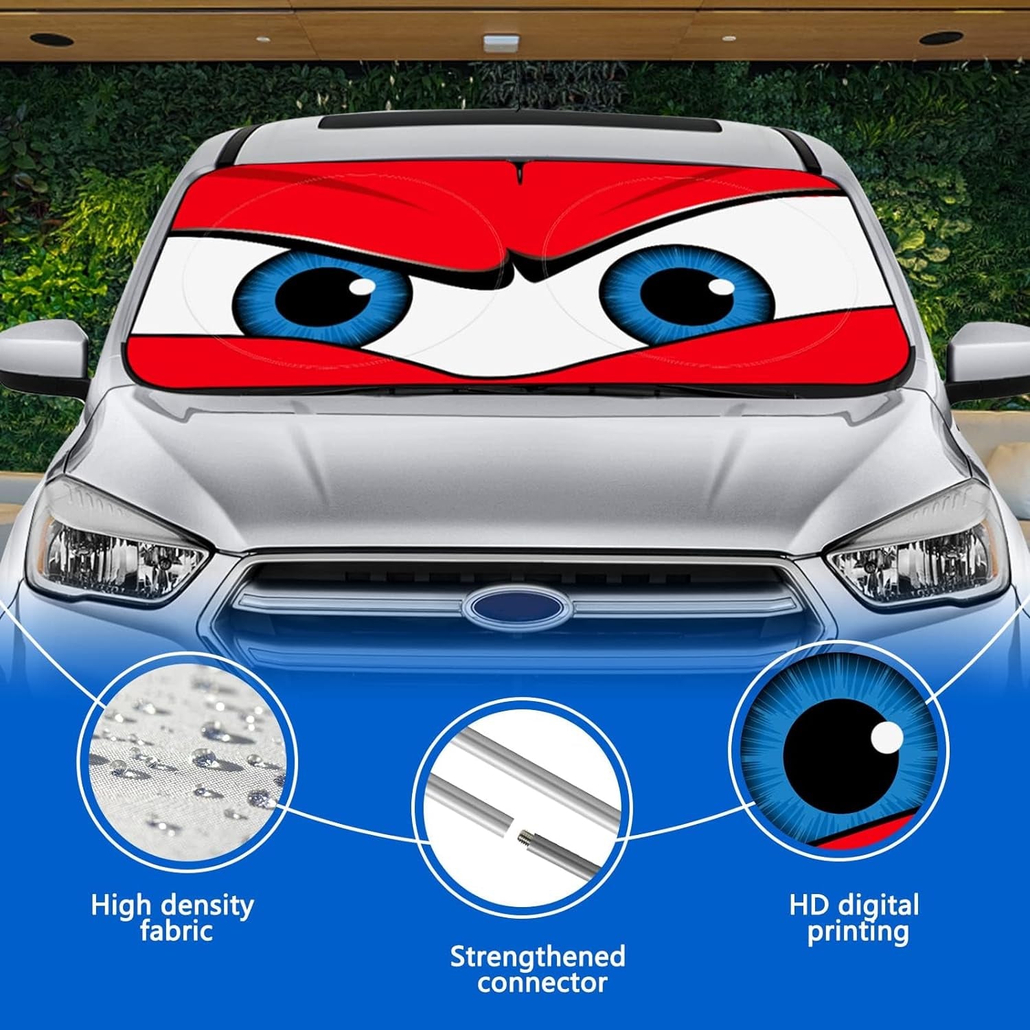 Car Sun Shade Funny Car Eyes Sun Visor for Car Windshield Foldable 59‘’x27.5‘’ Car Windshield Sun Shade