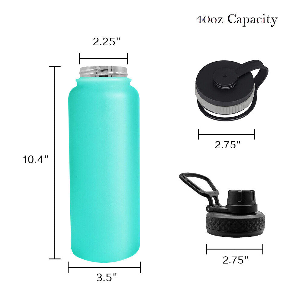 Water Bottle Stainless Steel Vacuum Double Wall Insulation Sport Wide Mouth 40 Oz 