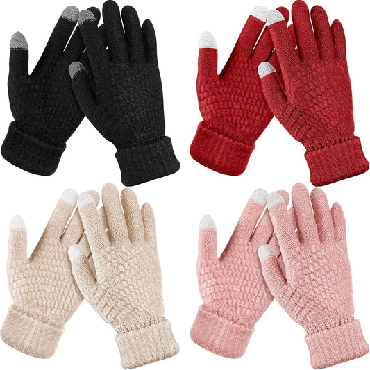 4 Pairs Women's Winter Touch Screen Fleece-Lined Knit Gloves