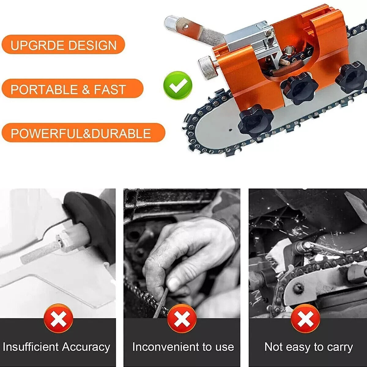 Heavy Duty Chainsaw Chain Sharpening Jig Portable Hand Crank Sharpener Tool Set
