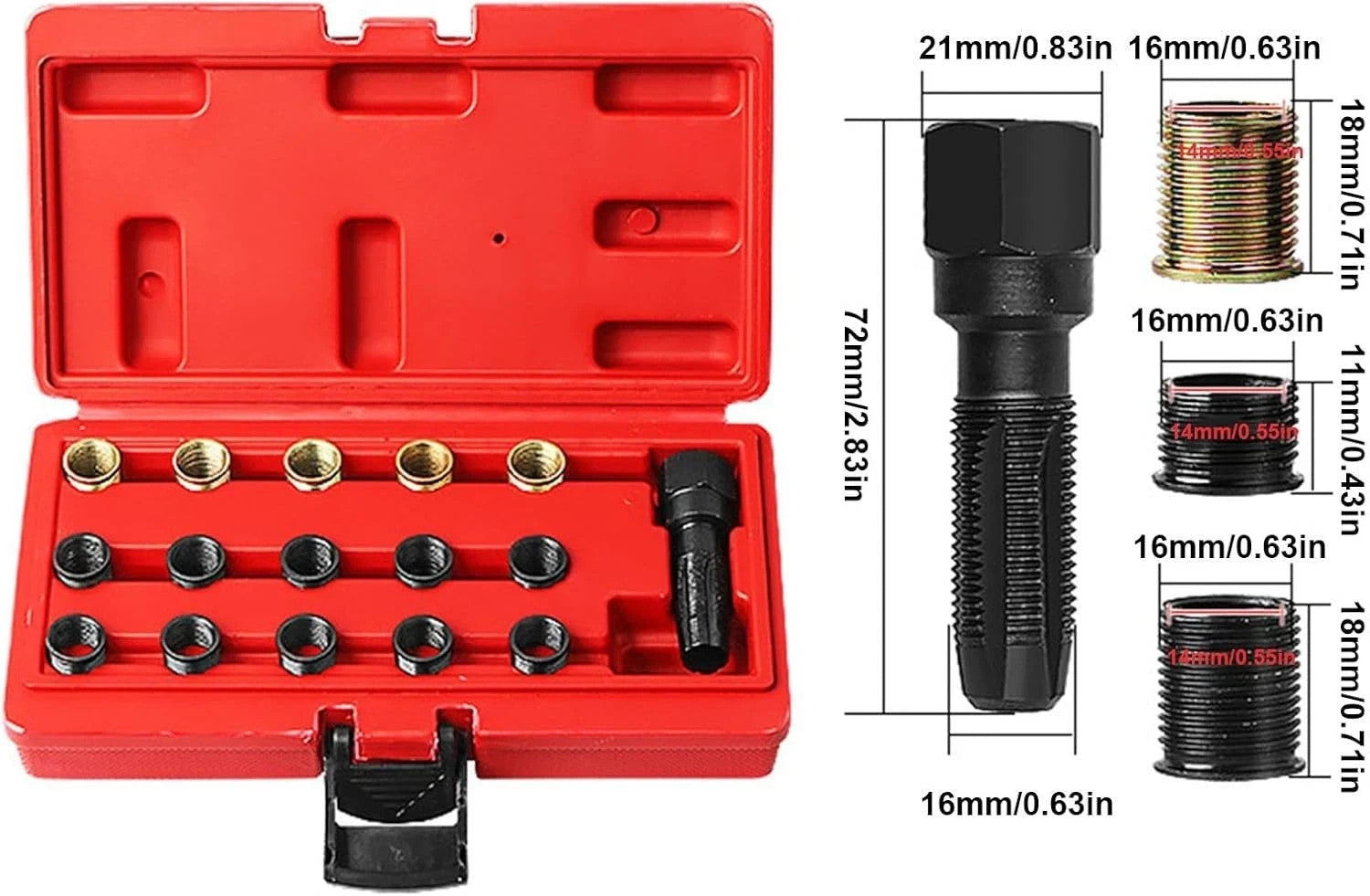 16Pc Spark Plug Thread Repair Rethreading Tool Kit M16 Threaded Coil Insert