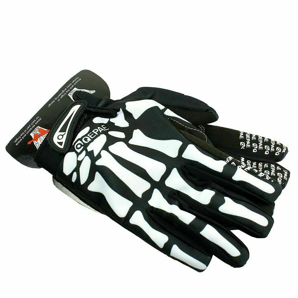 Biker Skeleton Bone Gloves Racing Cycling Motorcycle Mechanics Goth Full Finger