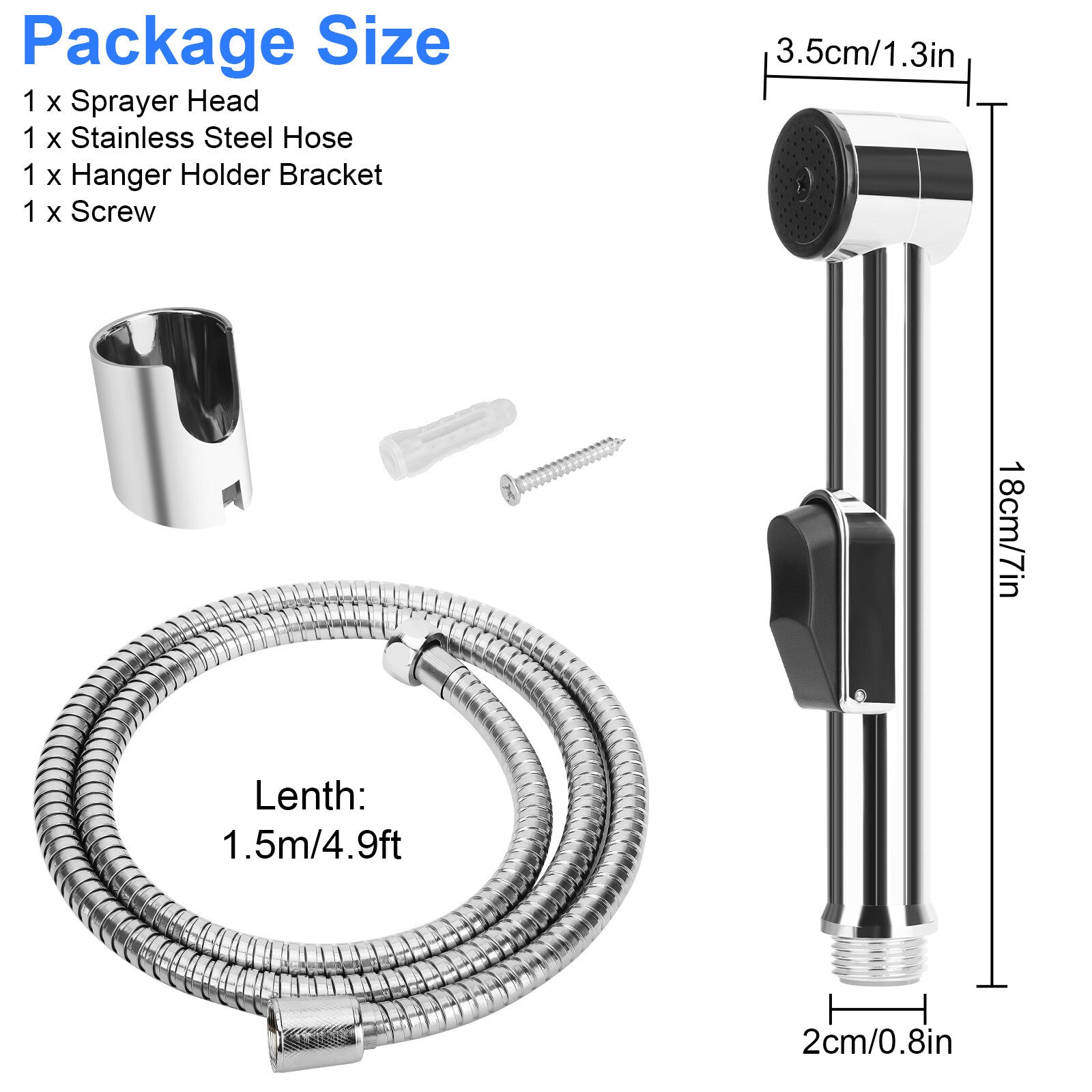 Toilet Bidet Sprayer Kit – Stainless Steel Handheld Shattaf with Adapter Hose