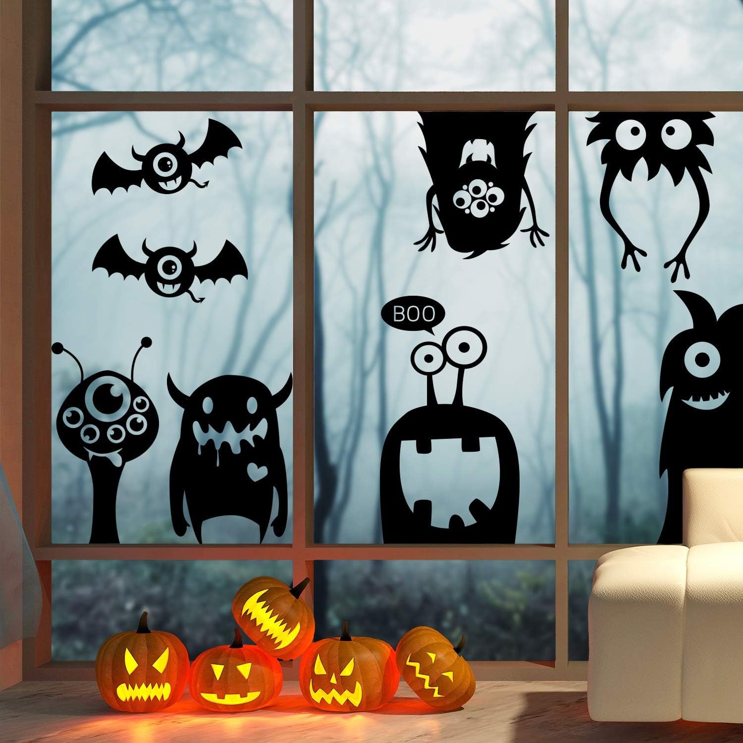 10PCS Giant Halloween Window Clings Novelty Cute Wiggly Monster Window Decal Stickers for Halloween Decoration Supply