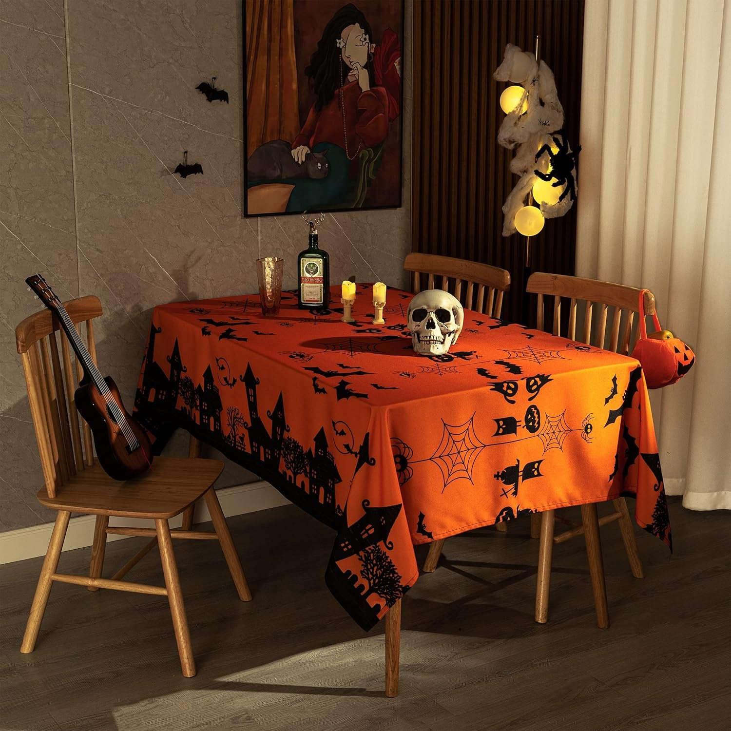 Rectangle Halloween Tablecloth Waterproof and Washable Fabric Decorative Holiday Table ClothTable Cover for Party Kitchen Dining Room Indoor, 60 x 84 Inch