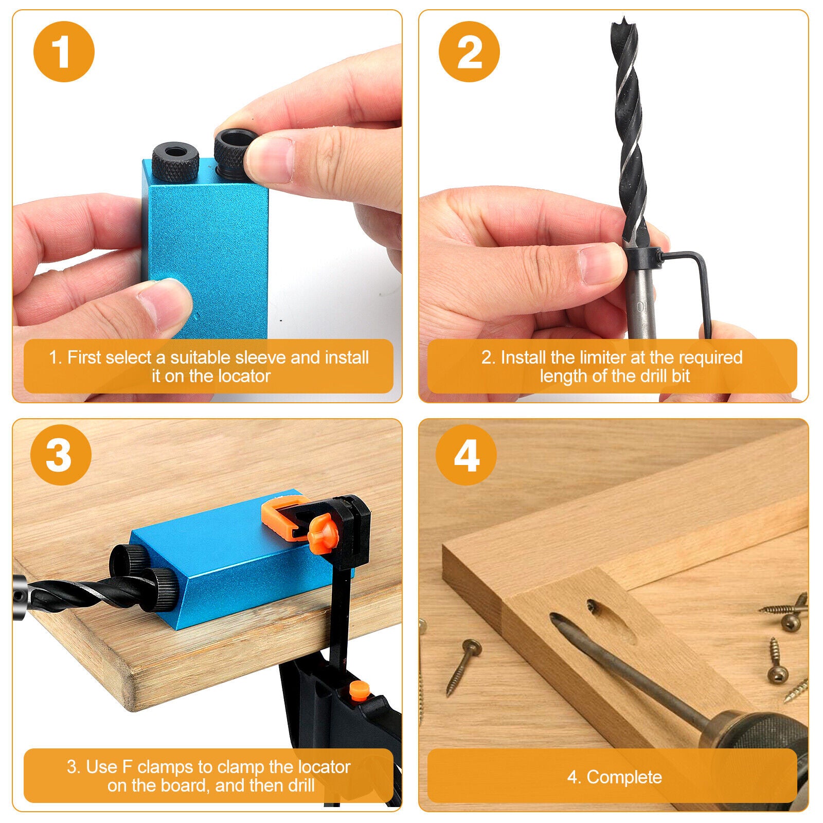15Pcs Pocket Hole Jig 15 Degree Angle Oblique Hole Locator Dowel Drill Guide Kit