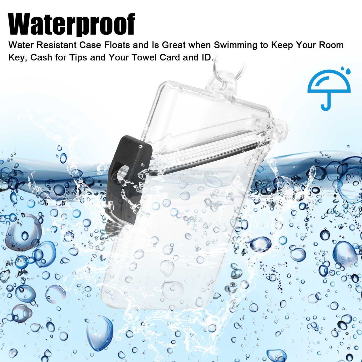 Waterproof ID Badge Holder Case, Clear Hard Plastic Card Protector with Lanyard