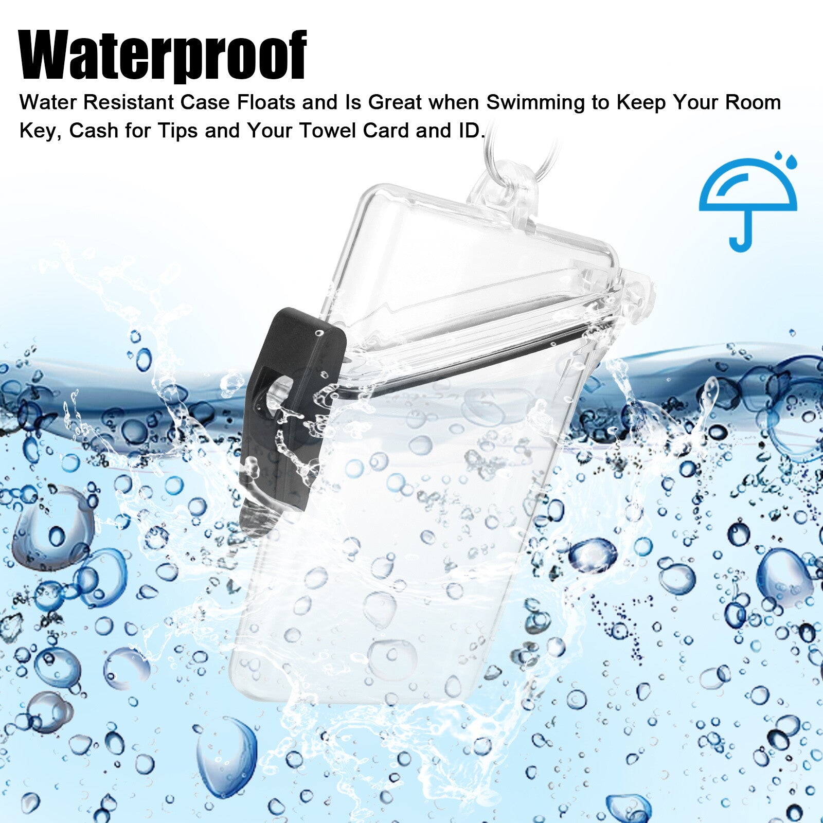 Waterproof ID Badge Holder Case, Clear Hard Plastic Card Protector with Lanyard