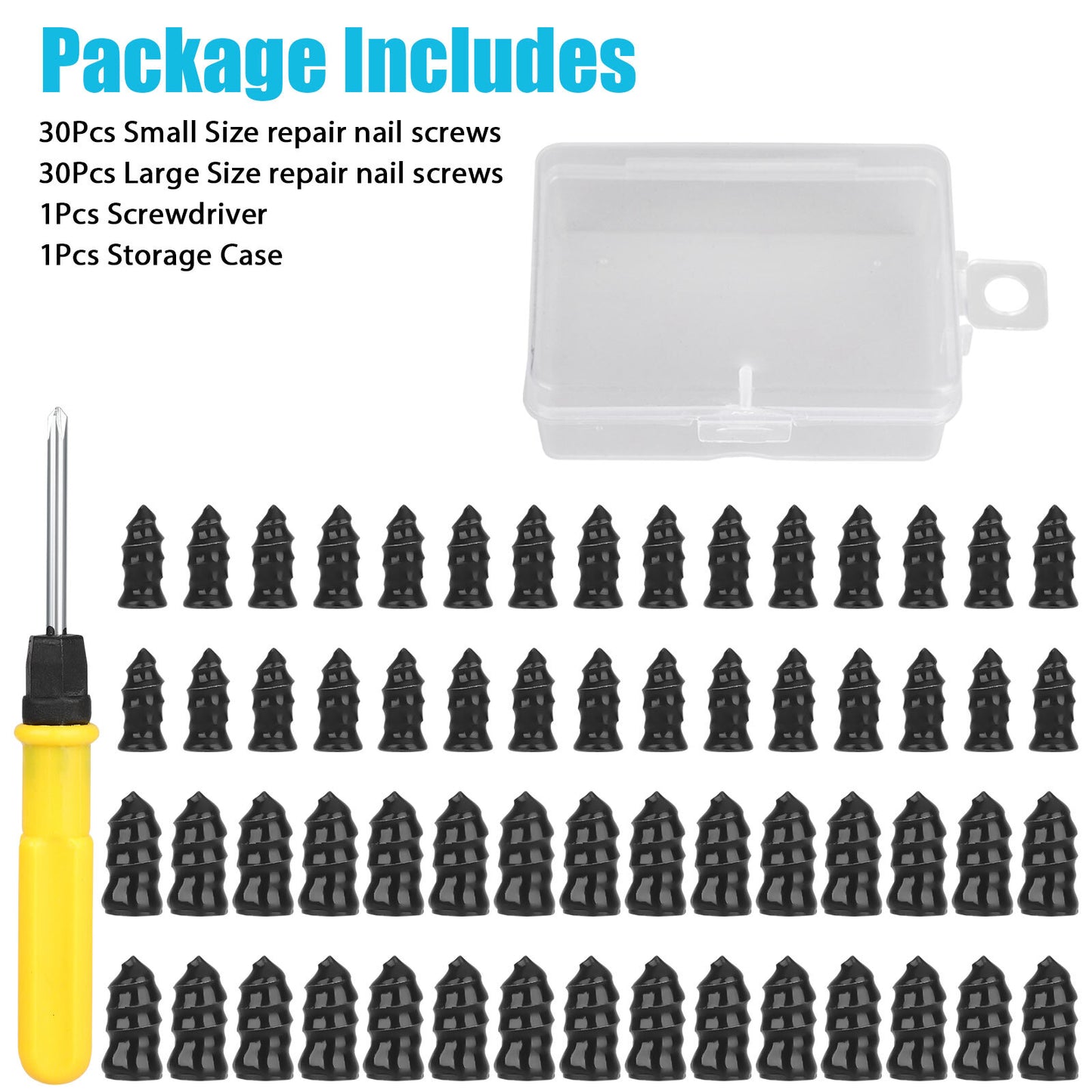 60PCS Car Vacuum Tire Repair Nail Rubber Screw Nails+ Screwdriver Tool Set W/Box