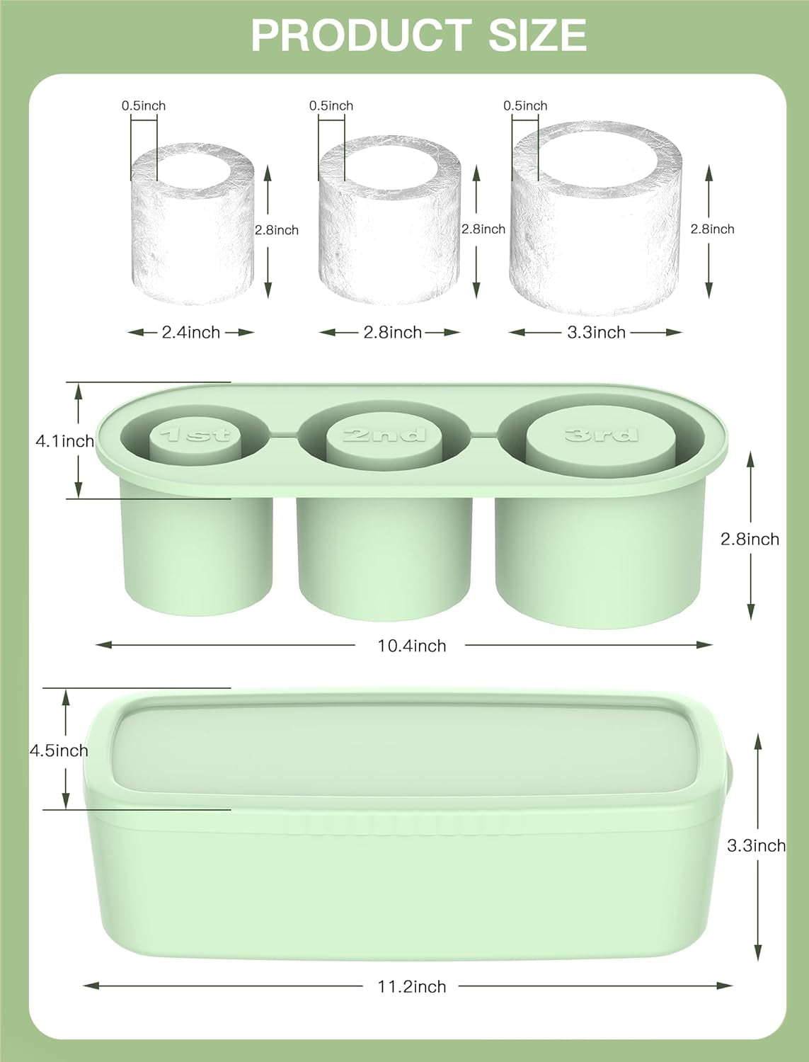 Silicone Ice Cube Tray, 3-compartment Cylinder Ice Cube Mold, Cylinder Ice Mold for Tumbler Cup, Water Bottle, Ice Cube Maker for Home Kitchen, Summer Kitchen Accessories, Kitchen Gadgets