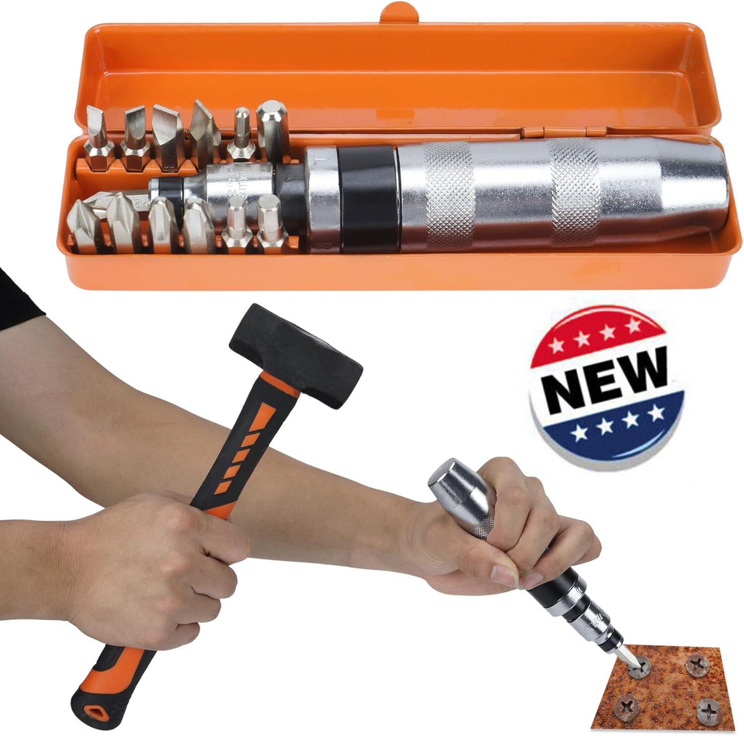 1/2" Impact Screwdriver, Manual Reversible Impact Driver Set with 13 Piece Hand