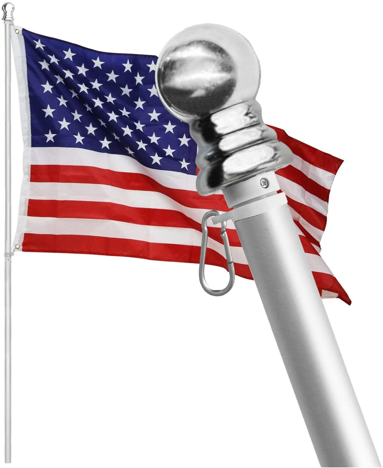 Tangle Free Spinning Flag Pole Aluminum 6FT Durable Rust Free Wind Resistant Kit