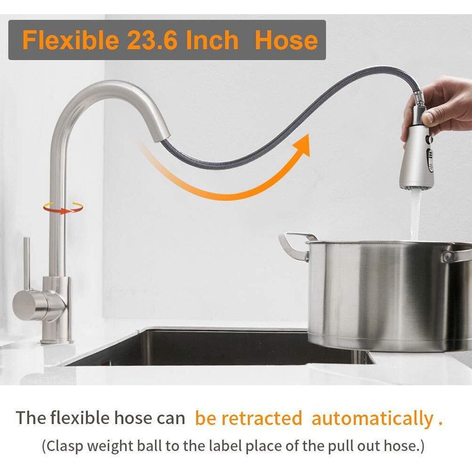 Kitchen Sink Faucet Brushed Nickel Single Handle Swivel Pull down Sprayer Mixer