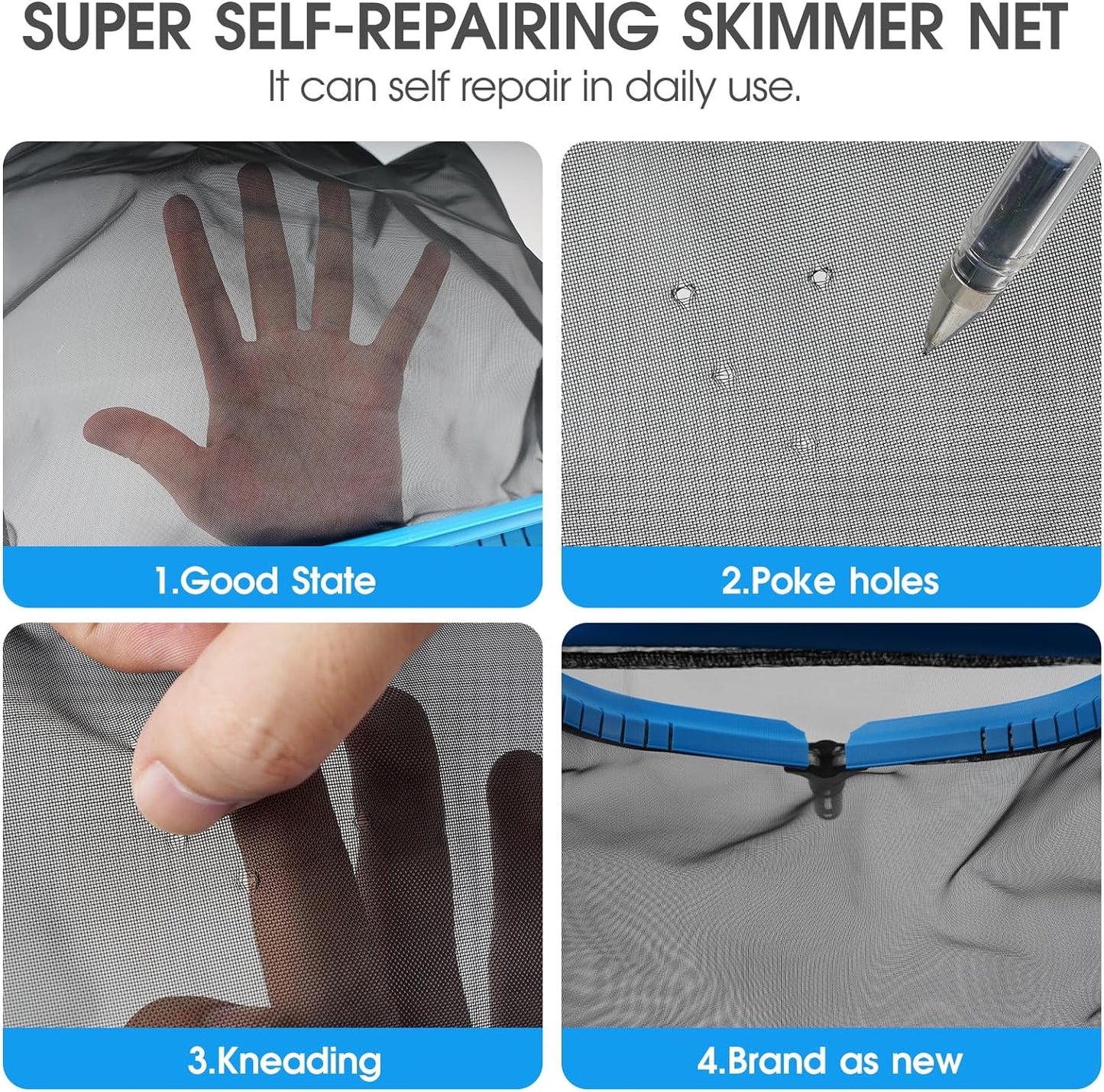 Pool & Pond Cleaning Skimmer with Heavy Duty Nylon Net Aluminum Frame with Self Repair Pool net (No Pole)