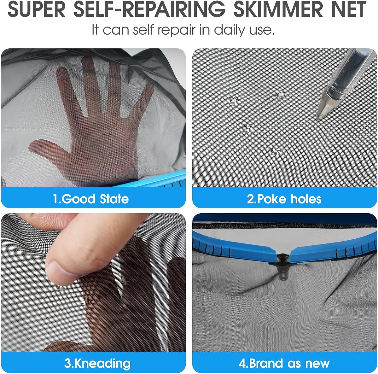 Pool & Pond Cleaning Skimmer with Heavy Duty Nylon Net Aluminum Frame with Self Repair Pool net (No Pole)