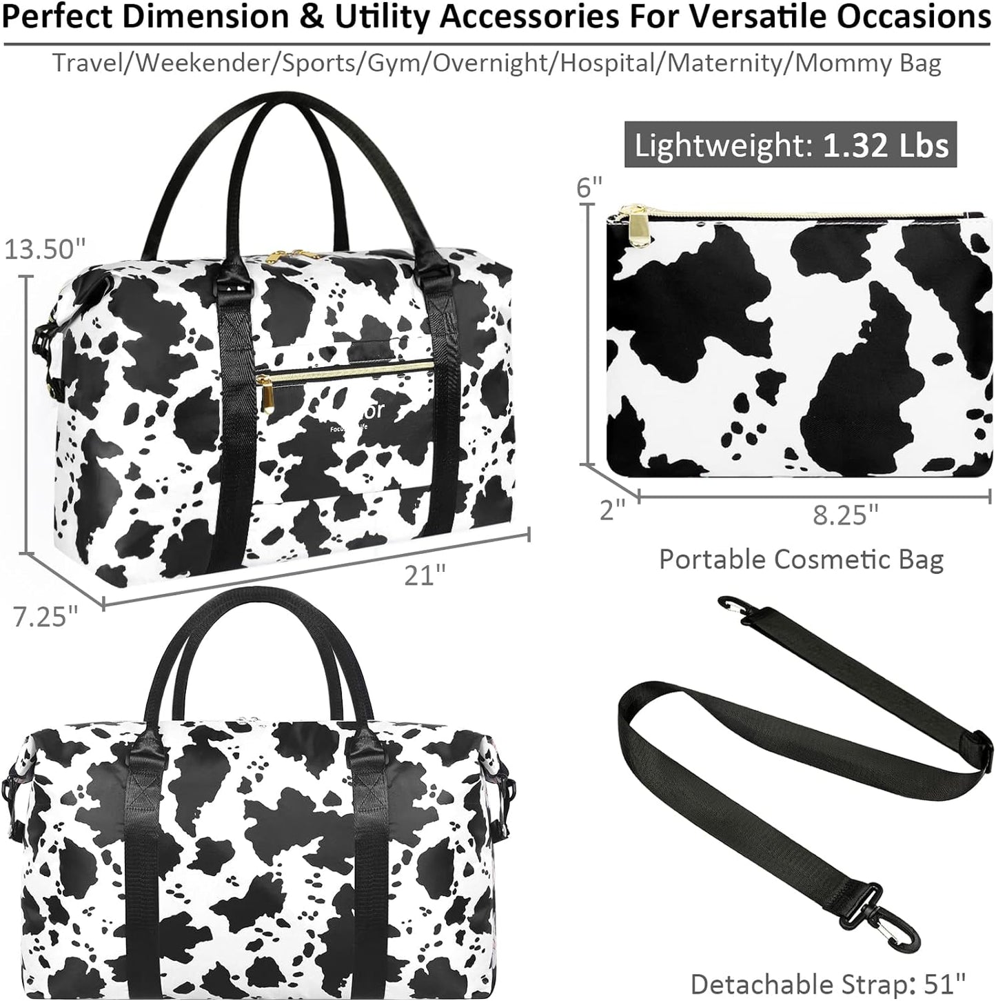 Large Duffle Bag Cow Print Gym Duffel Bag Weekend Beach Yoga for Women Men