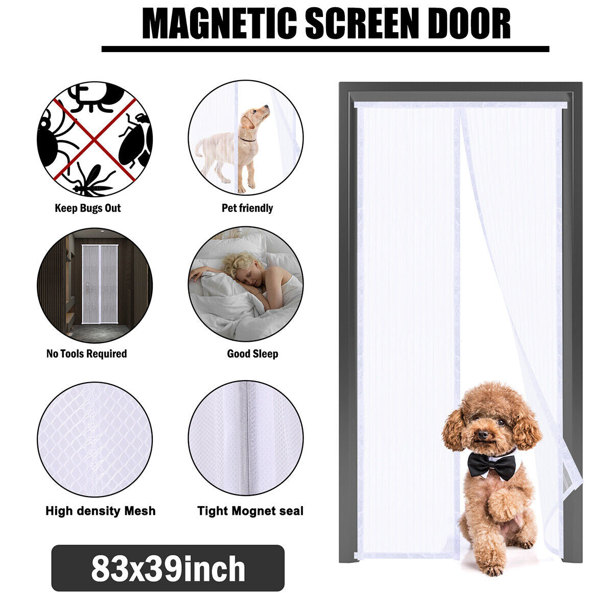 Magnetic Screen Door Mesh Curtain Heavy Duty Mosquito Net Bug Hands Free Closer