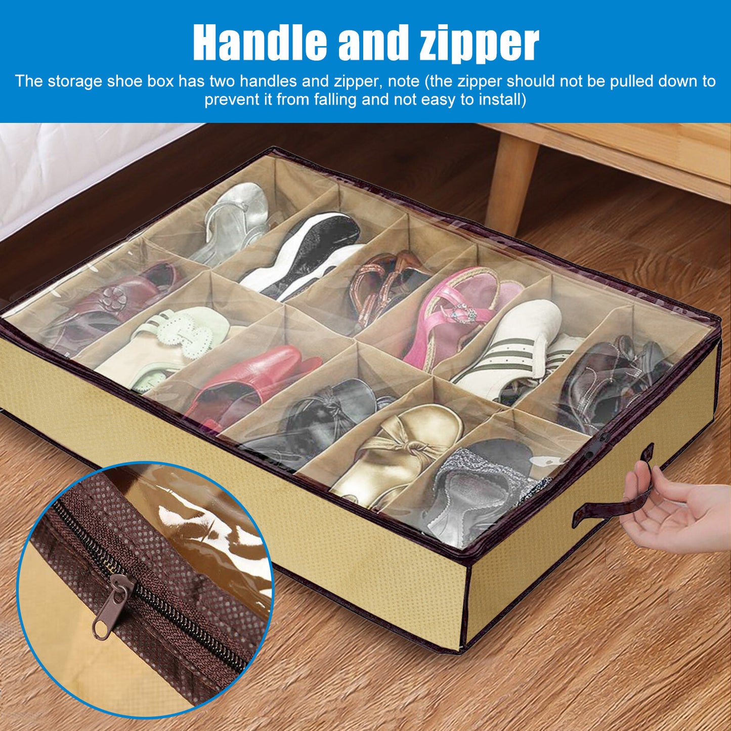 Shoe Organizer Set of 2 under Bed Wardrobe Storage Box Zipper Cover Bag 24 Pairs
