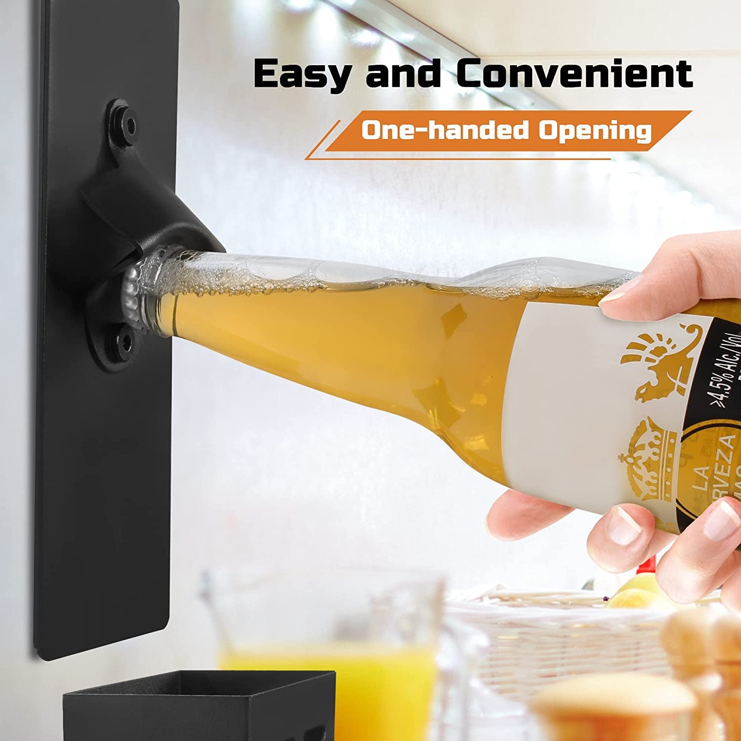 Magnetic Bottle Opener with Cap Catcher Wall Mounted Beer Bottle Opener for Fridge, Kitchen, Bar, Ideal Gift for Men Women