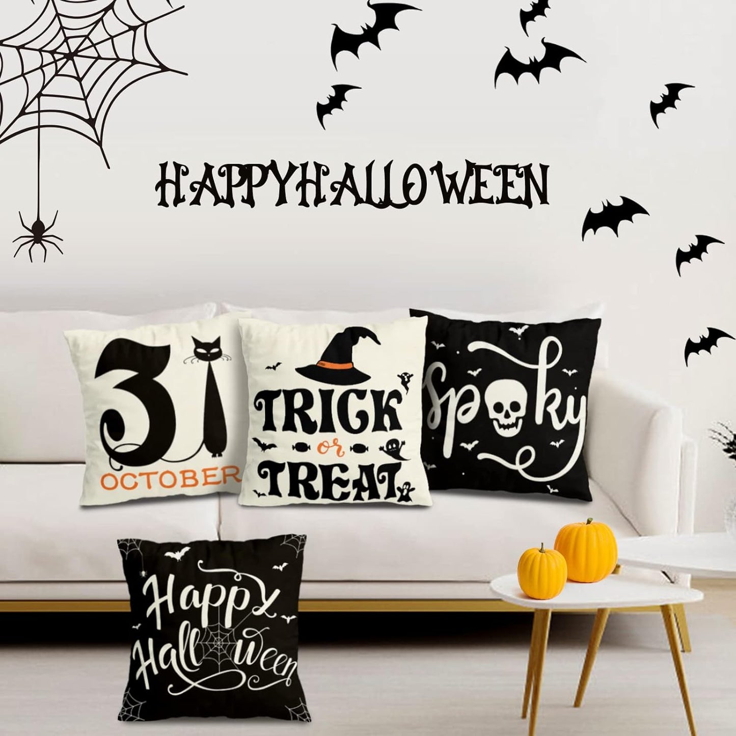 Set of 4 Halloween Decorations Pillow Covers 18x18 Home Decor Throw Pillows Cover 