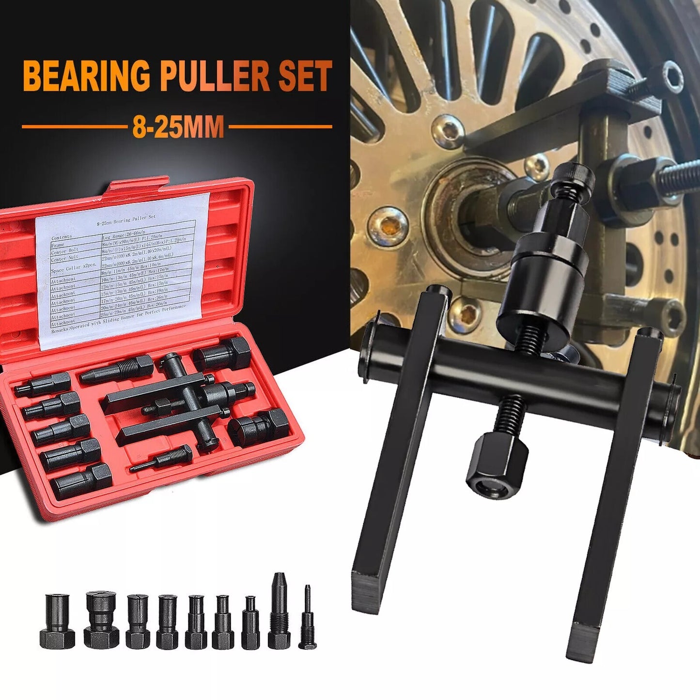 Heavy Duty 8–25mm Blind Hole Bearing Puller Set – Internal Bearing Removal Tool Kit for Motorcycles & ATVs