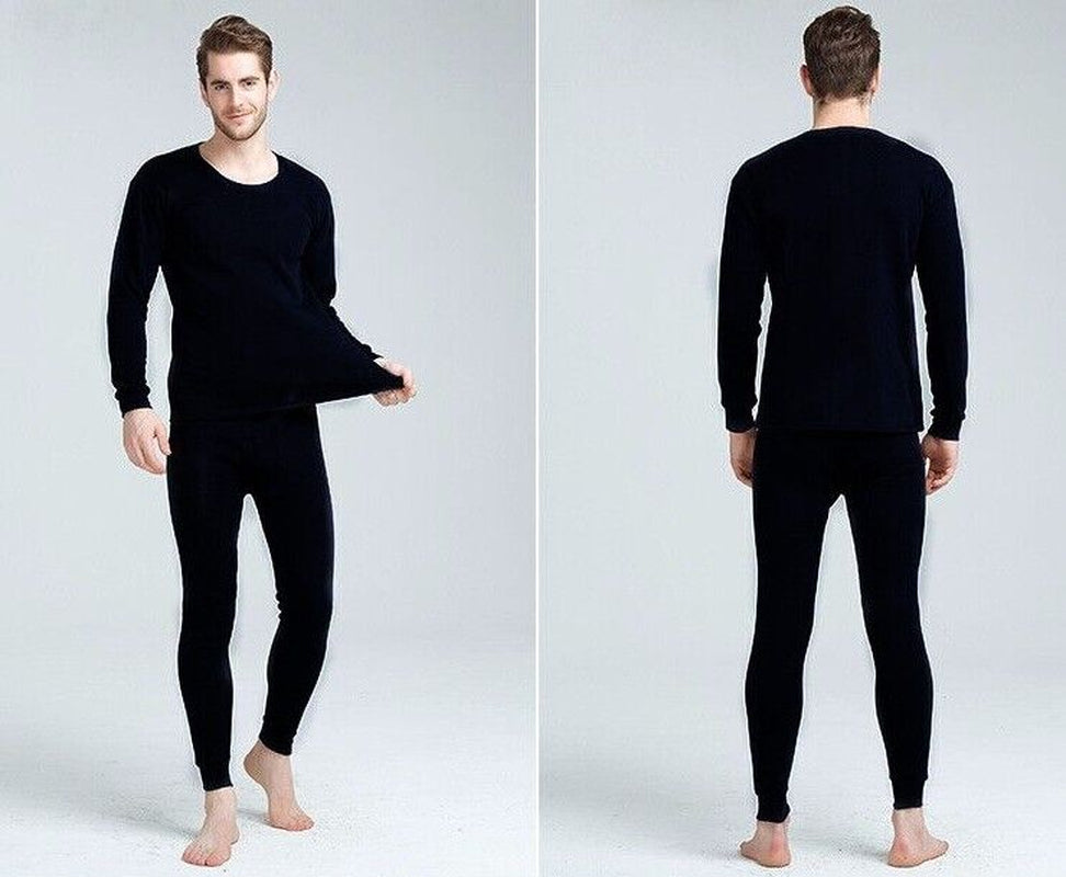 Men 100% Cotton Thermal Fleece Lined Warm Underwear Top+Pants 2PC Set