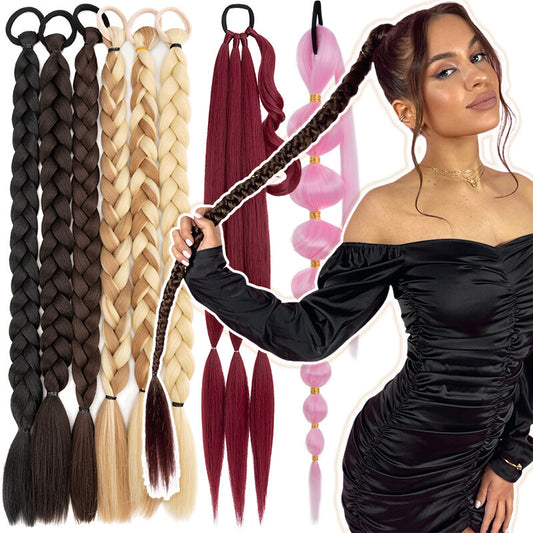 Natural as Human Braids Ponytail Wrap Bubble Thick Braiding Hair Extensions 34In